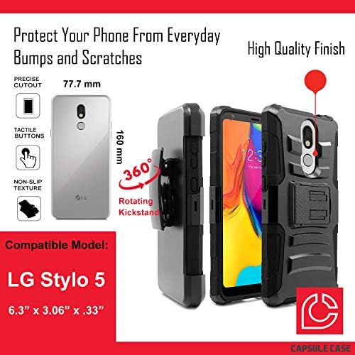 מארז Oyu תואם ל- LG Stylo 5 [שכבה כפולה חובה כבדה לחגורה קליפ אטום עמדת זעזועים נרתיק חור